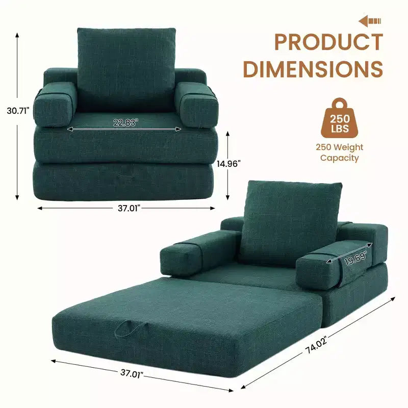 HYEORY Modern Fold Down Chair Flip Out Lounger Convertible Sleeper Sofa Bed Couch