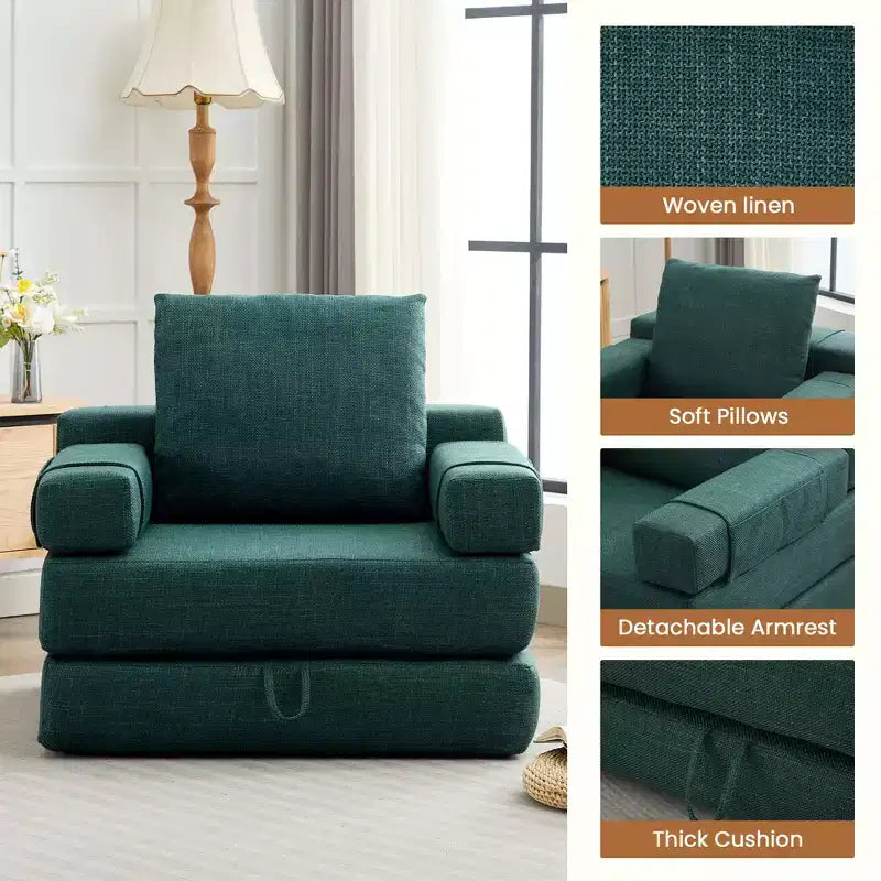HYEORY Modern Fold Down Chair Flip Out Lounger Convertible Sleeper Sofa Bed Couch