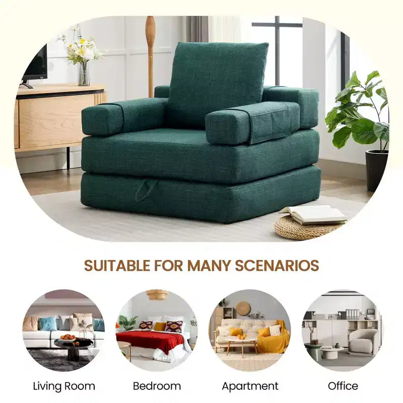 HYEORY Modern Fold Down Chair Flip Out Lounger Convertible Sleeper Sofa Bed Couch