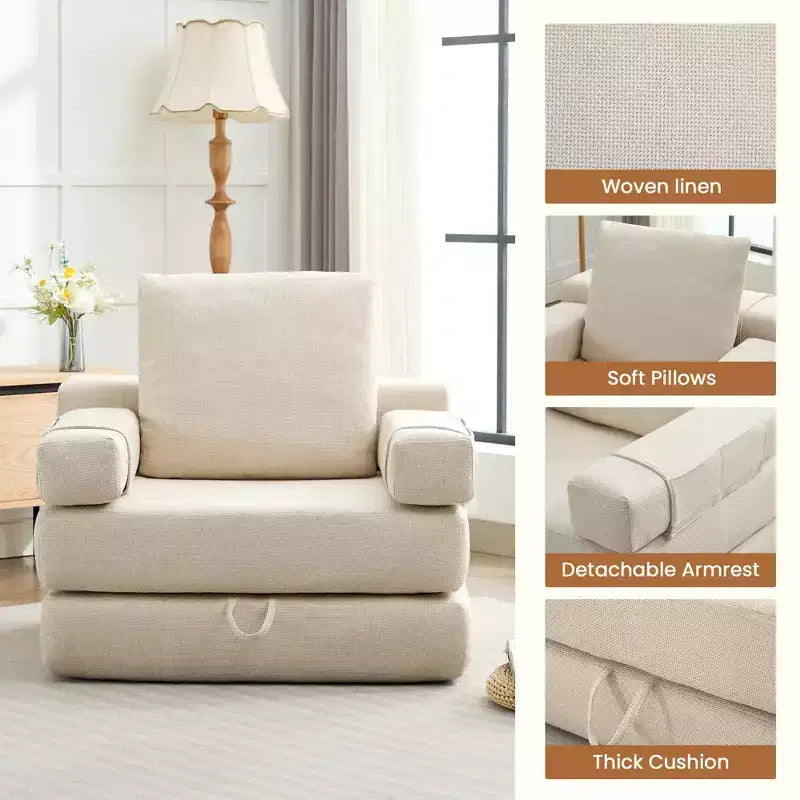 HYEORY Modern Fold Down Chair Flip Out Lounger Convertible Sleeper Sofa Bed Couch