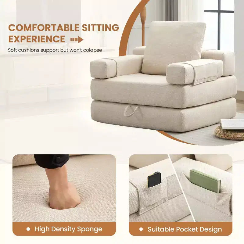 HYEORY Modern Fold Down Chair Flip Out Lounger Convertible Sleeper Sofa Bed Couch