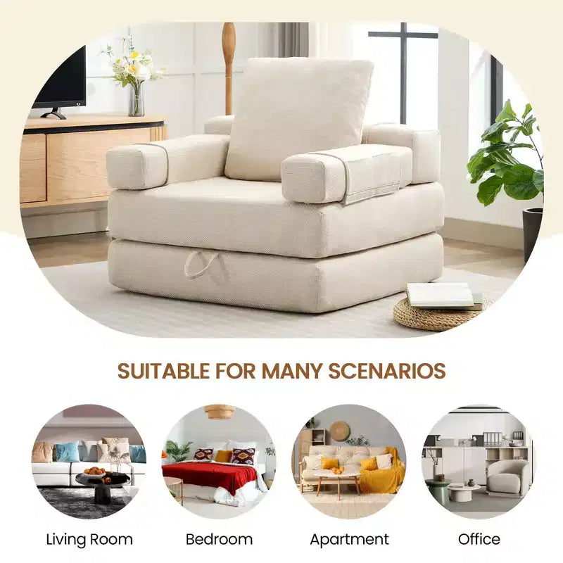 HYEORY Modern Fold Down Chair Flip Out Lounger Convertible Sleeper Sofa Bed Couch