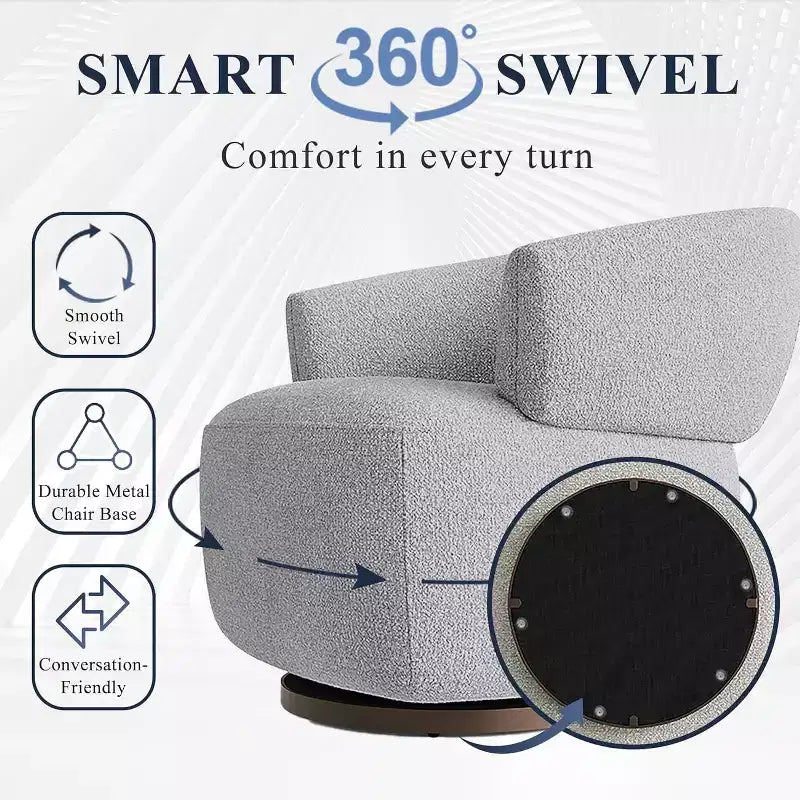 Heynemo Swivel Barrel Chair, Fully Assembled Accent Lounge Sofa with 360-Degree Base, Round Club Chair for Living Room, Bedroom, Office, Ivory