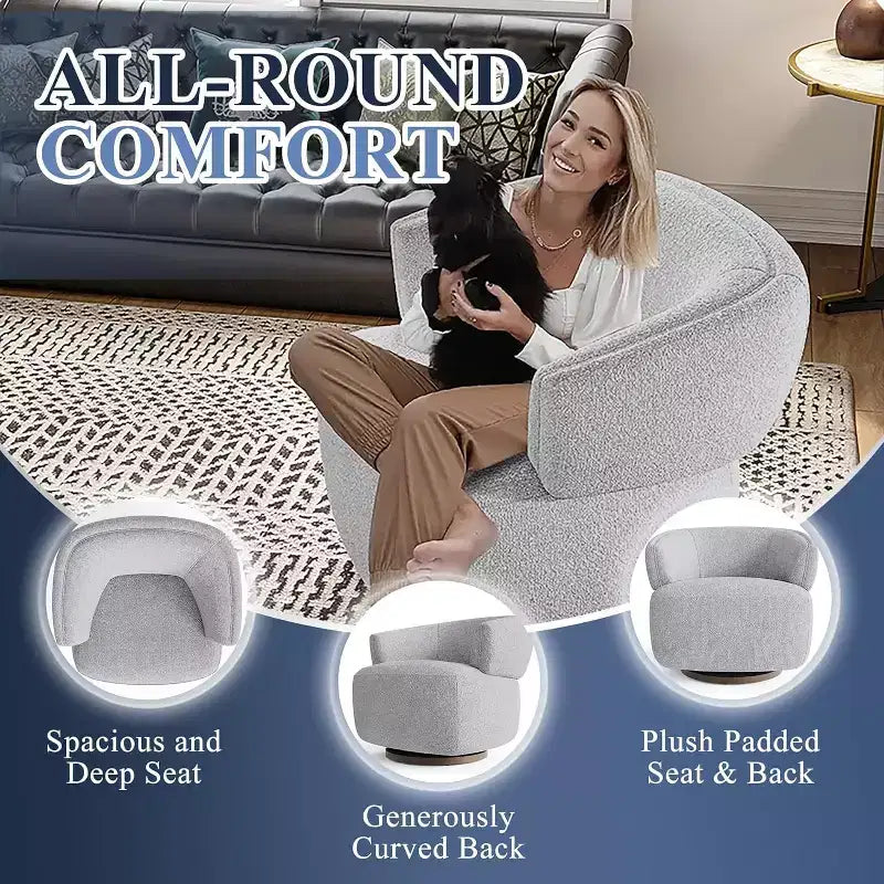 Heynemo Swivel Barrel Chair, Fully Assembled Accent Lounge Sofa with 360-Degree Base, Round Club Chair for Living Room, Bedroom, Office, Ivory