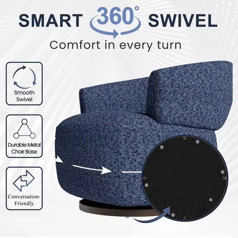 Heynemo Swivel Barrel Chair, Fully Assembled Accent Lounge Sofa with 360-Degree Base, Round Club Chair for Living Room, Bedroom, Office, Ivory