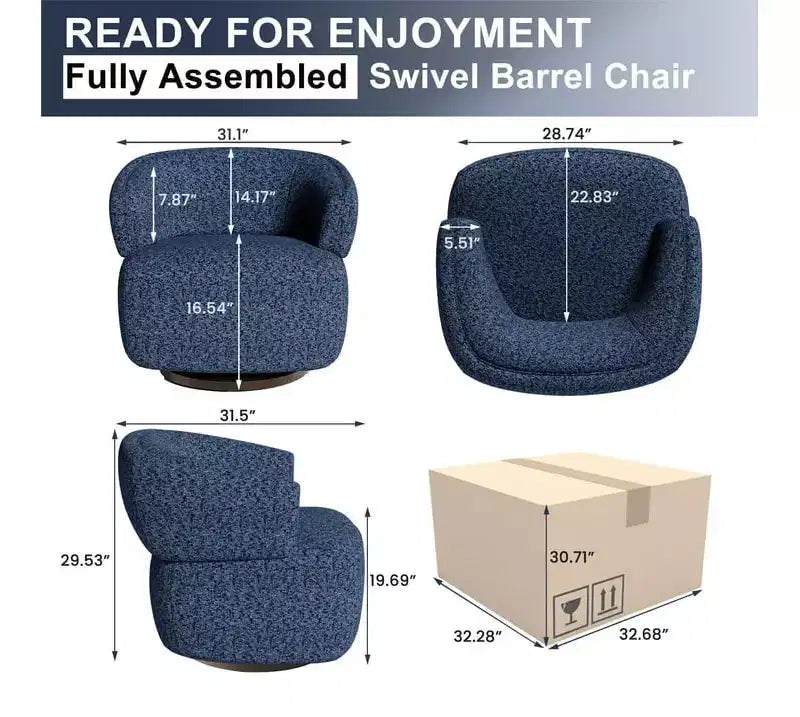 Heynemo Swivel Barrel Chair, Fully Assembled Accent Lounge Sofa with 360-Degree Base, Round Club Chair for Living Room, Bedroom, Office, Ivory