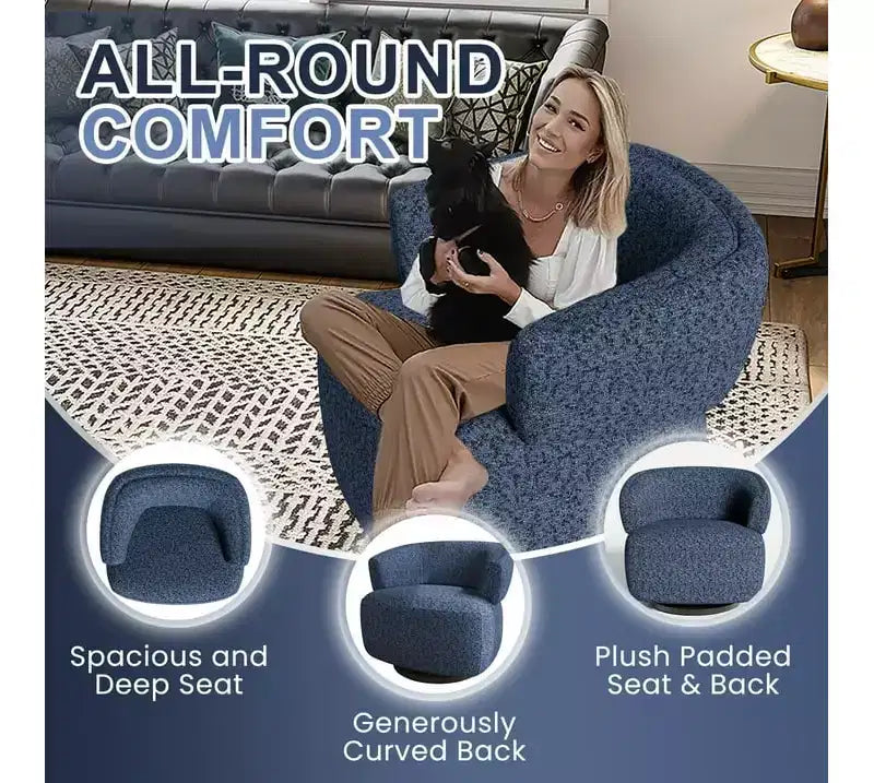 Heynemo Swivel Barrel Chair, Fully Assembled Accent Lounge Sofa with 360-Degree Base, Round Club Chair for Living Room, Bedroom, Office, Ivory