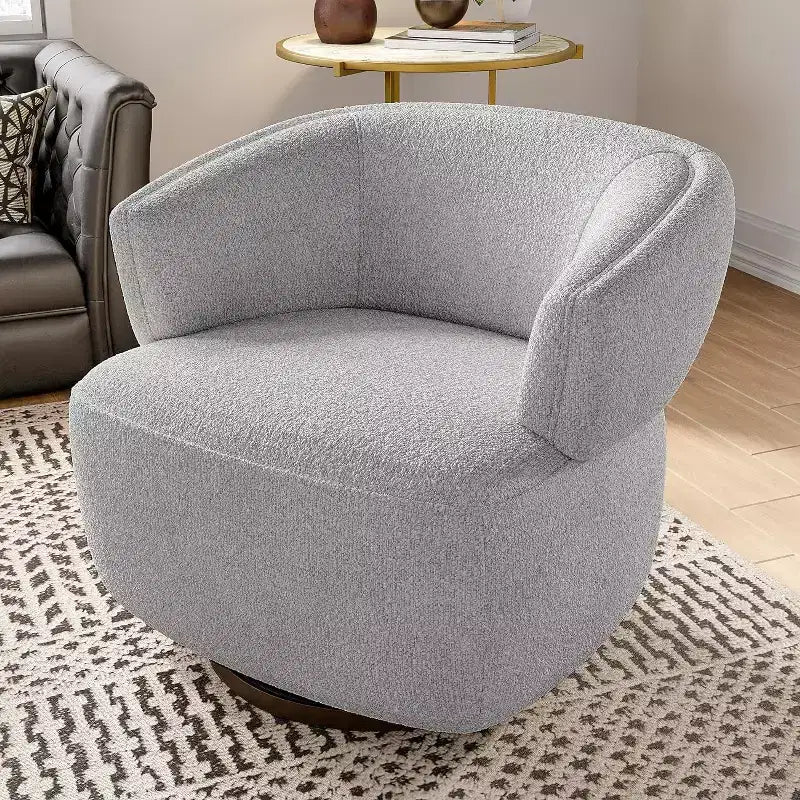 Heynemo Swivel Barrel Chair, Fully Assembled Accent Lounge Sofa with 360-Degree Base, Round Club Chair for Living Room, Bedroom, Office, Ivory