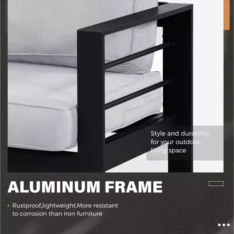 Ensemble de mobilier de jardin en aluminium Heynemo avec table brasero, mobilier d'extérieur en métal 4 pièces avec coussins pour jardin