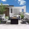 Heynemo Aluminum Patio Furniture Set with Fire Pit Table, 4 Piece Metal Outdoor Furniture with Cushions for Backyard