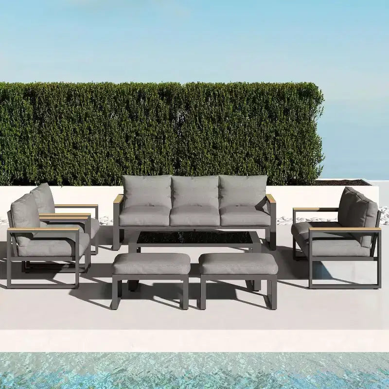 Ensemble de meubles de patio Heynemo en aluminium, salon de jardin 7 pièces avec table basse, salon de jardin en métal pour porche, cour arrière, jardin
