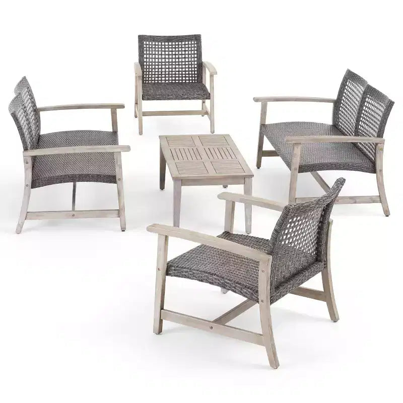 Christopher Knight Home Hampton Salon de jardin 6 places en bois d'acacia et osier