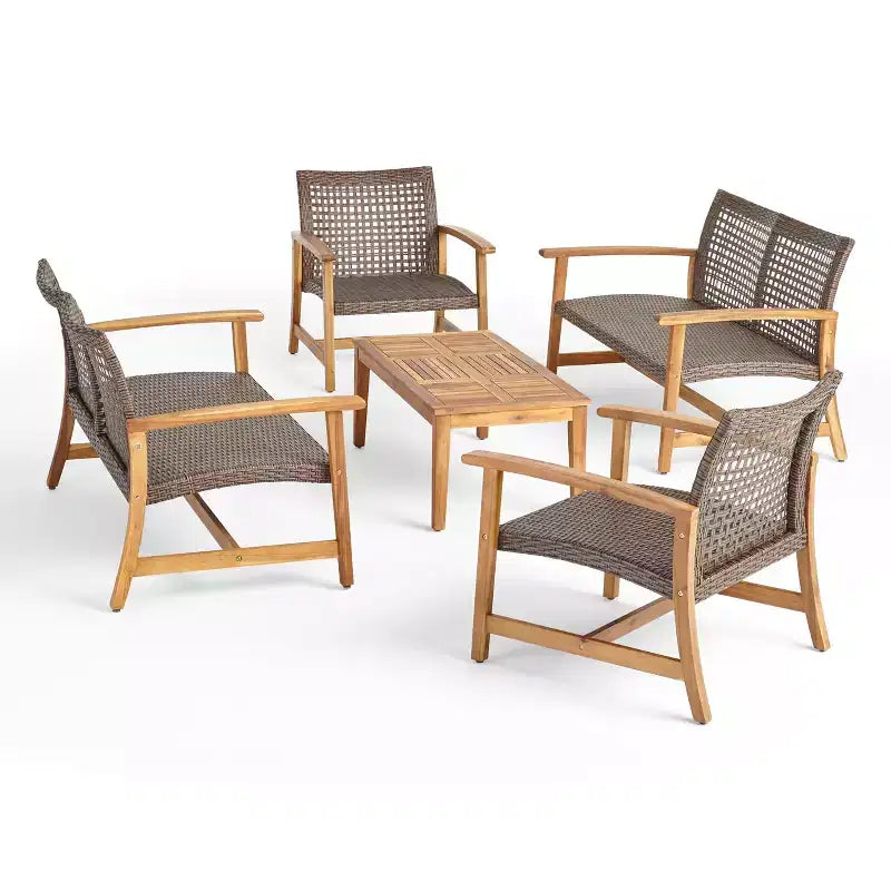 Christopher Knight Home Hampton Salon de jardin 6 places en bois d'acacia et osier