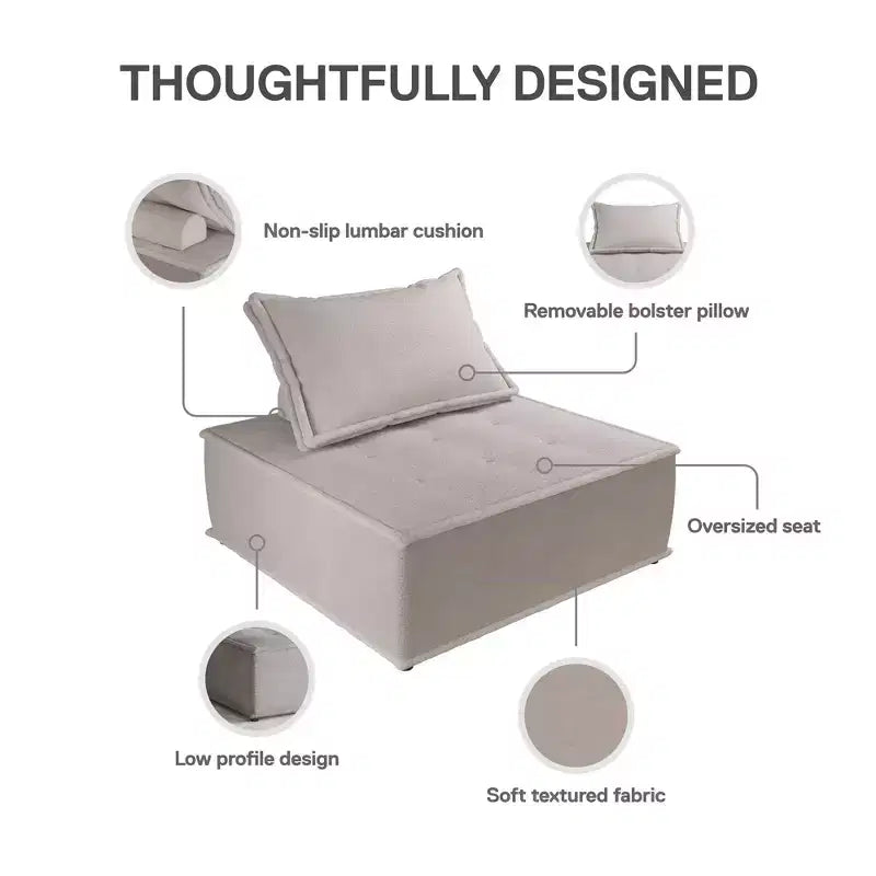 DHP Paloma Upholstered Armless Modular Chair with Backrest Pillow