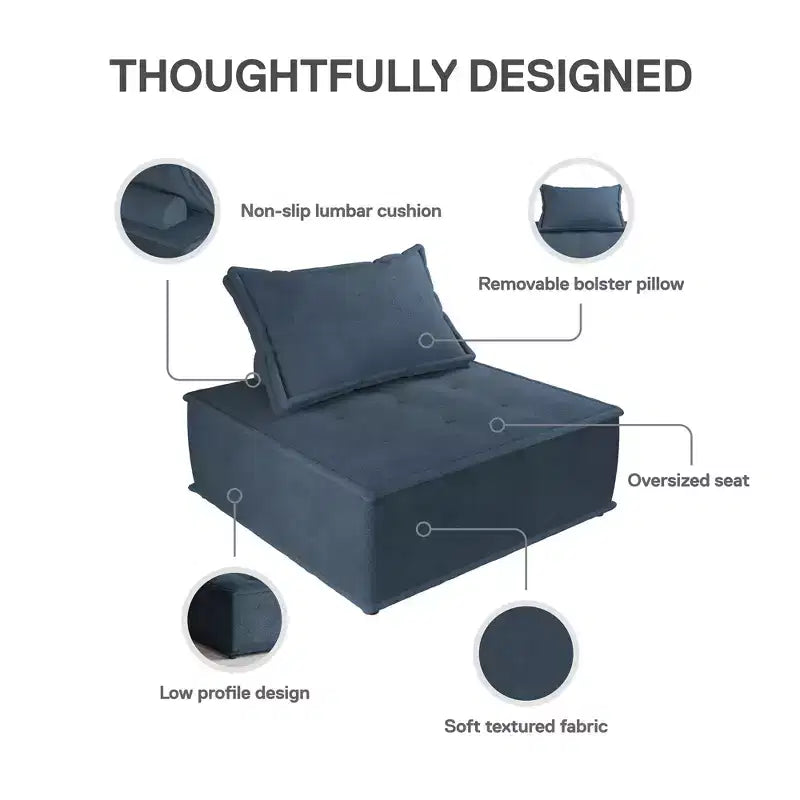 DHP Paloma Upholstered Armless Modular Chair with Backrest Pillow