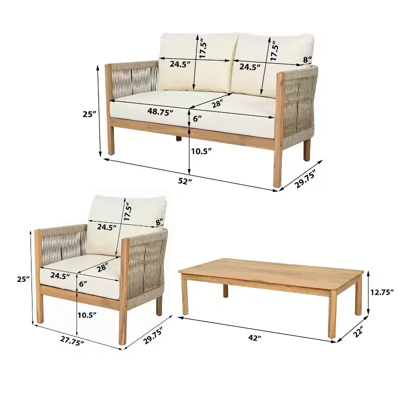 Christopher Knight Home Gillian Ensemble de 4 fauteuils de terrasse en bois d'acacia tressé avec corde