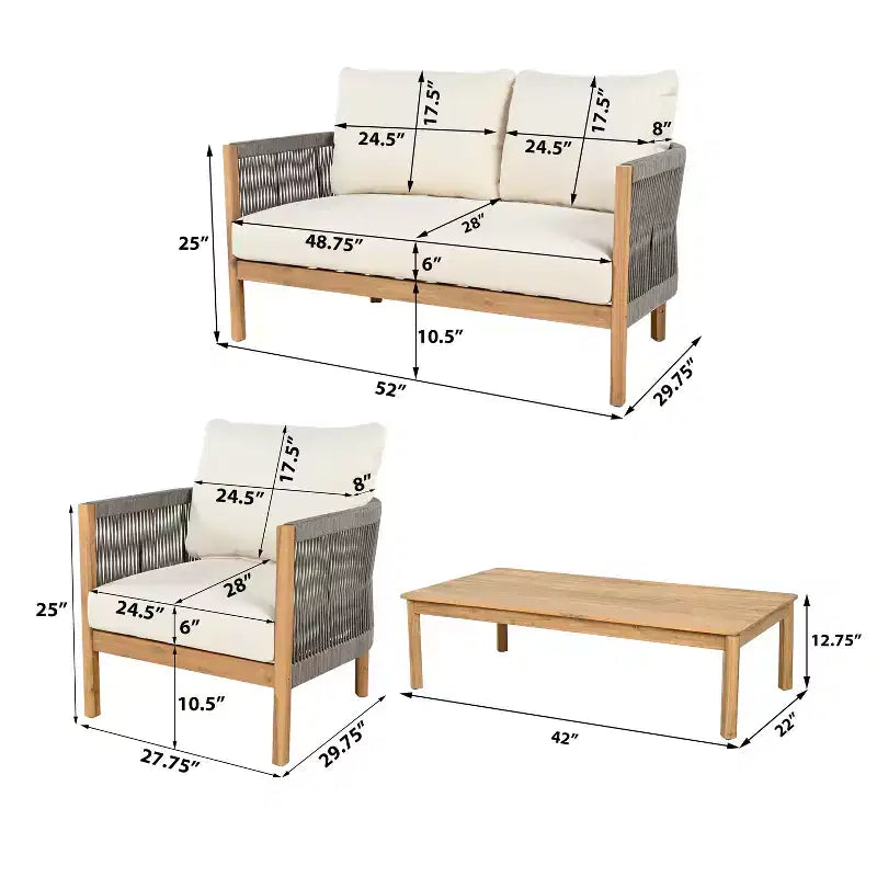 Christopher Knight Home Gillian Ensemble de 4 fauteuils de terrasse en bois d'acacia tressé avec corde