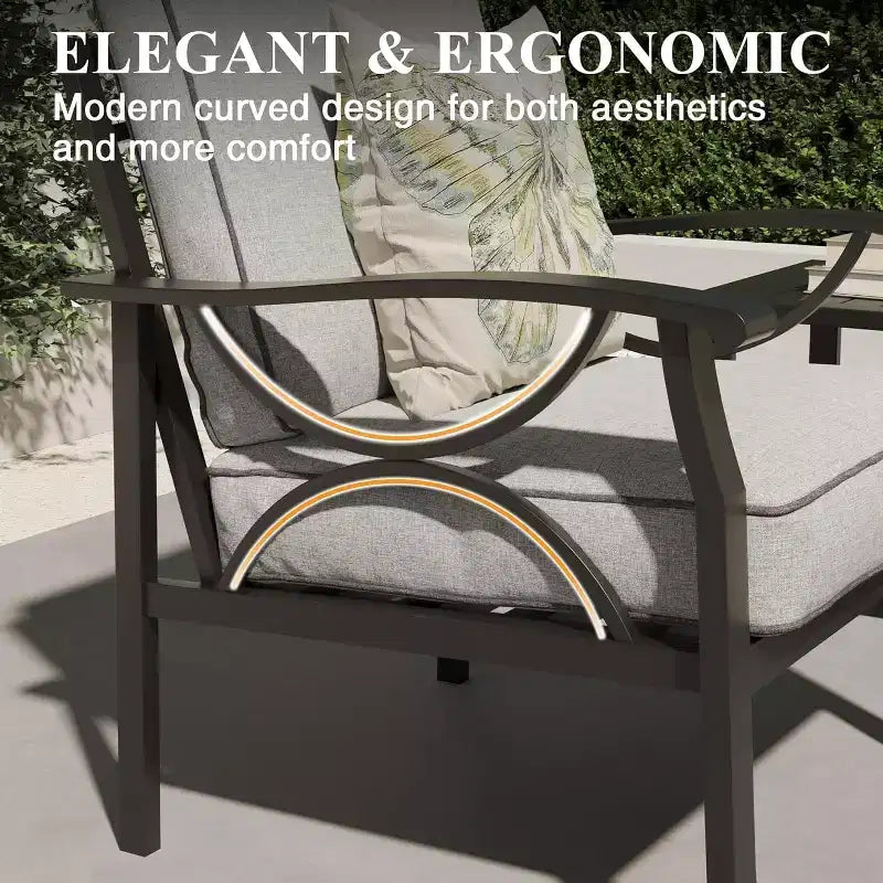 Ensemble de meubles de jardin Heynemo, ensemble de conversation de 5 pièces avec table basse, ensemble de meubles en métal pour porche, cour arrière, jardin