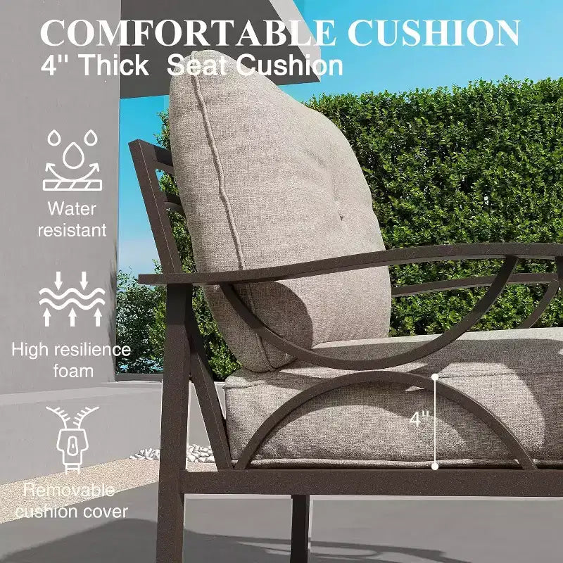 Heynemo Salon de Jardin Extérieur, Ensemble de Conversation de 8 Pièces avec Table Basse, Table d'Appoint et Poufs, Mobilier de Jardin en Métal pour Porche, Gris
