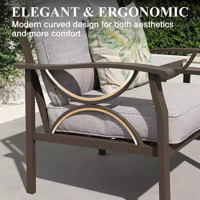 Ensemble de meubles de jardin Heynemo, ensemble de 7 pièces de mobilier de jardin avec table brasero et ottomans, ensemble de meubles en métal pour porche, cour arrière, jardin