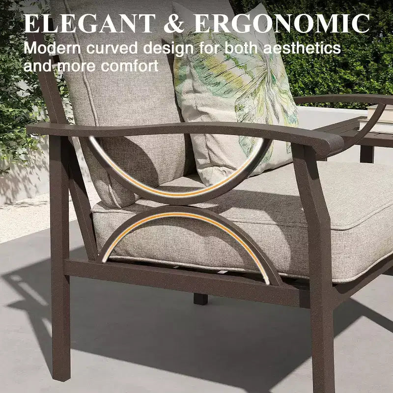 Ensemble de meubles de jardin Heynemo, ensemble de 7 pièces de mobilier de jardin avec table brasero et ottomans, ensemble de meubles en métal pour porche, cour arrière, jardin