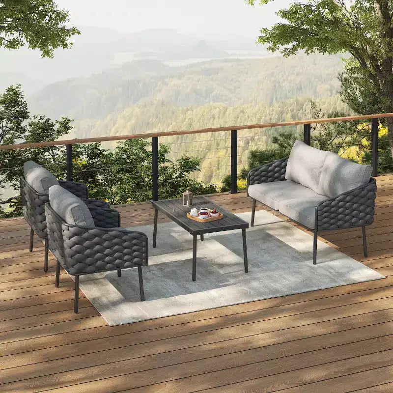 Christopher Knight Home Ebert, ensemble de 4 sièges d'extérieur modernes en métal tressé avec coussins