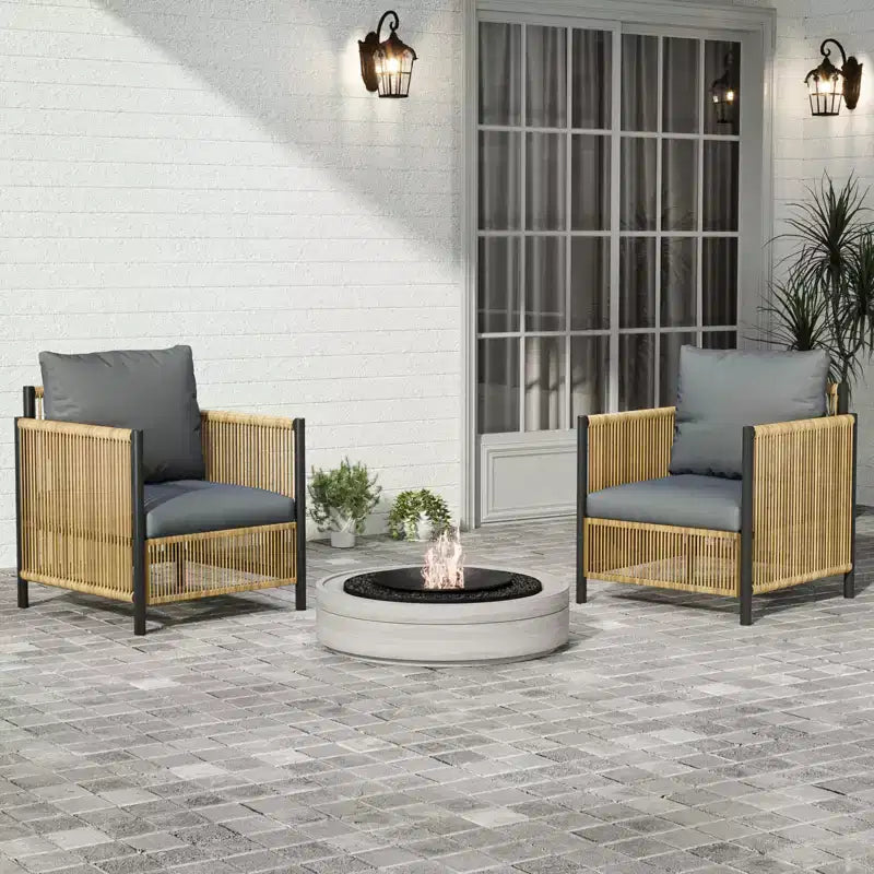 Whisen 6-Piece PE Wicker Patio Conversation Sofa Set with Gray Cushions and Coffee Table