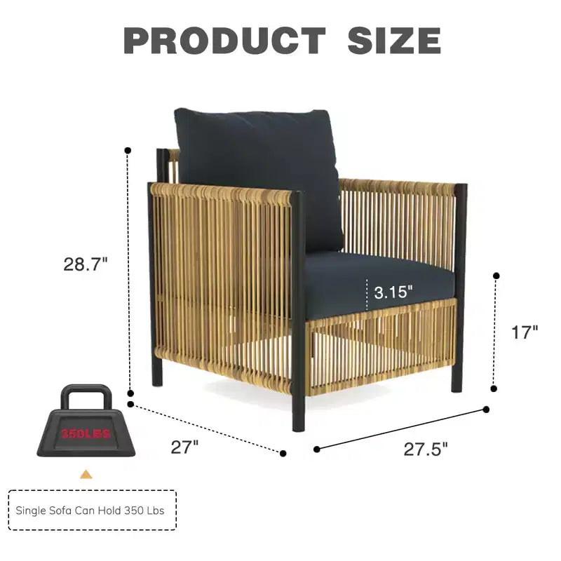 Ensemble de conversation d'extérieur 6 pièces Whisen en rotin PE avec coussins gris et table basse
