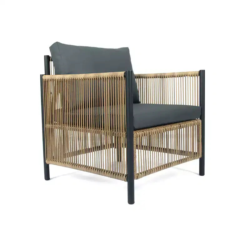 Ensemble de conversation d'extérieur 6 pièces Whisen en rotin PE avec coussins gris et table basse