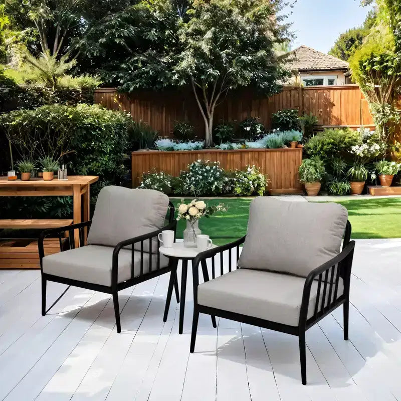 Christopher Knight Home Kerwin – Salon de jardin 3 pièces en aluminium et tissu Sunbrella avec table basse ronde en pierre frittée