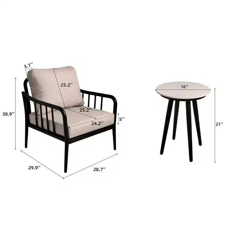 Christopher Knight Home Kerwin – Salon de jardin 3 pièces en aluminium et tissu Sunbrella avec table basse ronde en pierre frittée
