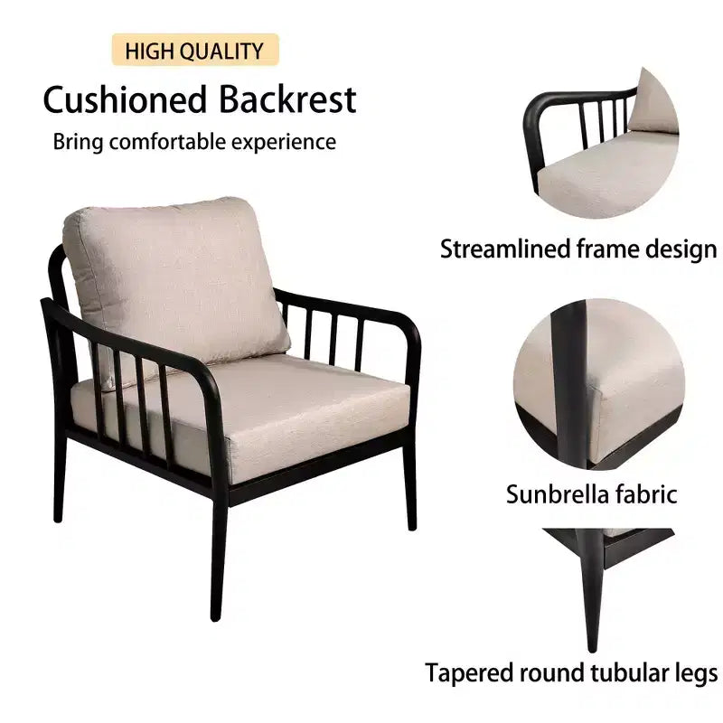 Christopher Knight Home Kerwin – Salon de jardin 3 pièces en aluminium et tissu Sunbrella avec table basse ronde en pierre frittée