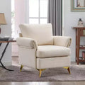 Bestier Ivory Linen Arm Chair Tufted Cushion Accent Chair with Lumbar Pillow