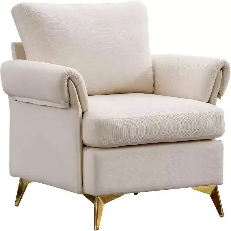 Bestier Ivory Linen Arm Chair Tufted Cushion Accent Chair with Lumbar Pillow