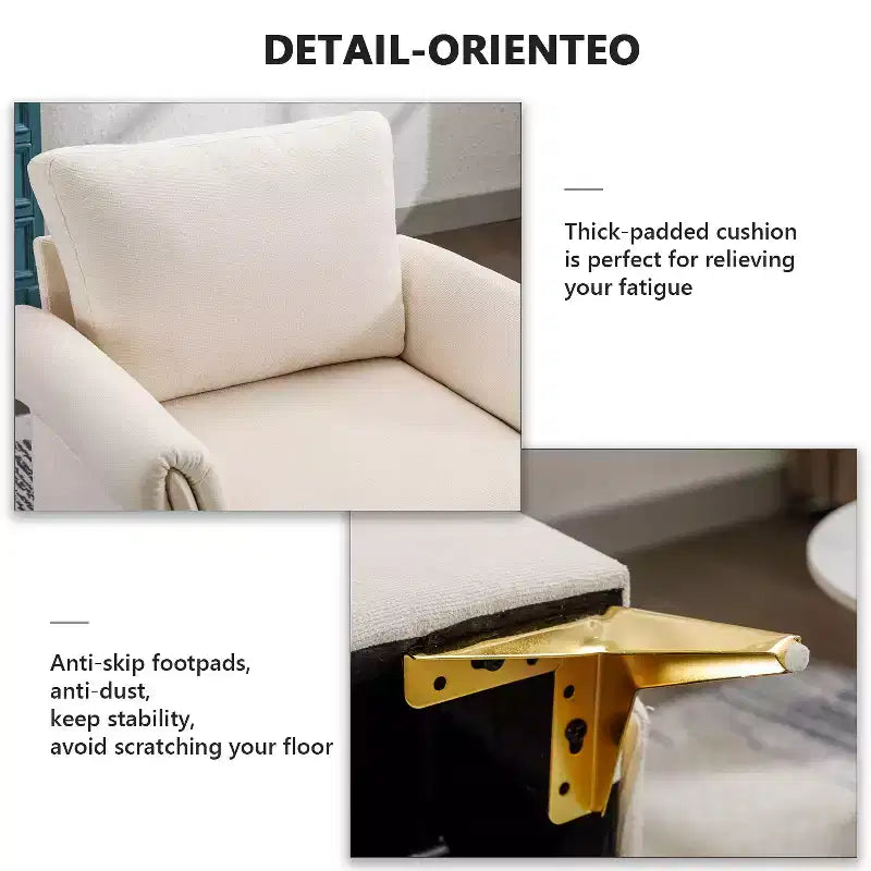 Bestier Ivory Linen Arm Chair Tufted Cushion Accent Chair with Lumbar Pillow