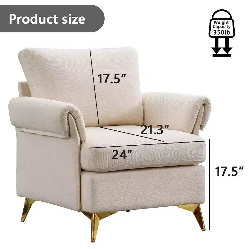 Bestier Ivory Linen Arm Chair Tufted Cushion Accent Chair with Lumbar Pillow