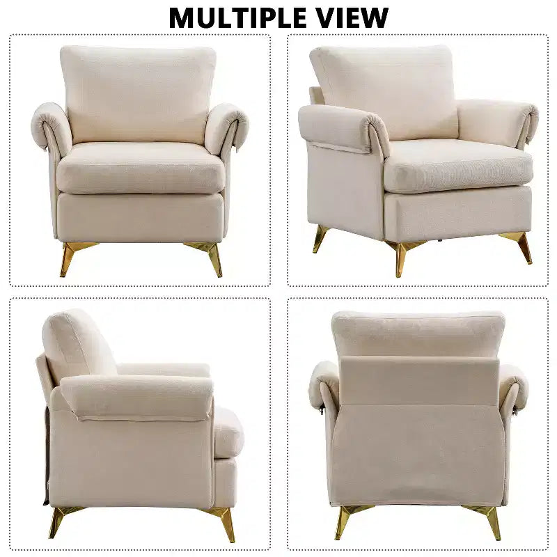 Bestier Ivory Linen Arm Chair Tufted Cushion Accent Chair with Lumbar Pillow