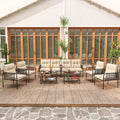 Costway 8 PCS Patio Furniture Set with Loveseat Tempered Glass Coffee Table & Soft Cushions