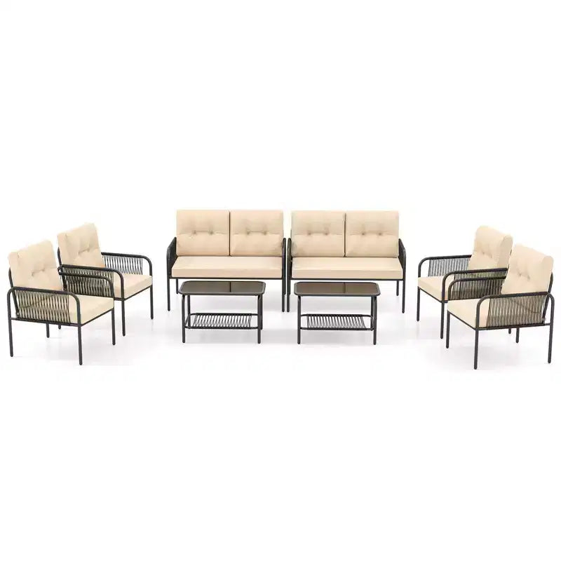 Ensemble de mobilier de patio Costway 8 pièces avec causeuse, table basse en verre trempé et coussins moelleux
