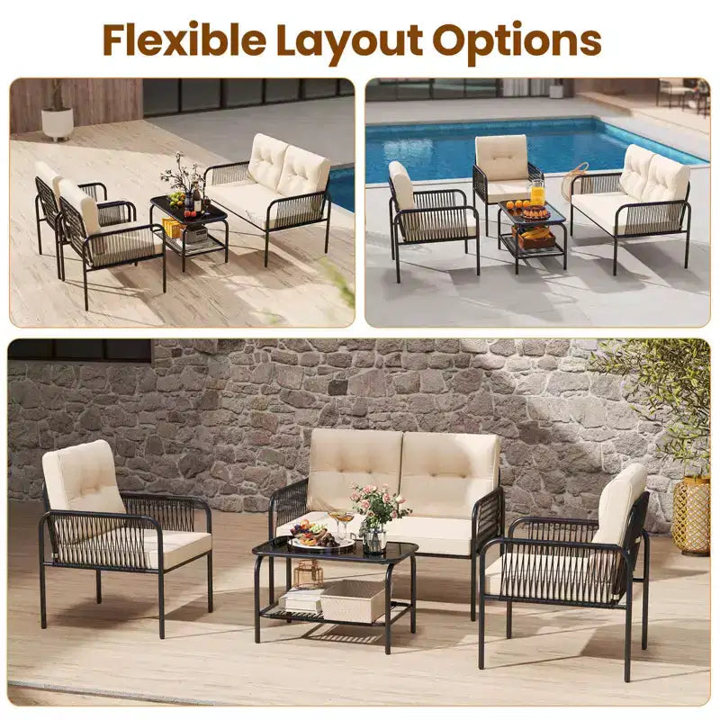 Ensemble de mobilier de patio Costway 8 pièces avec causeuse, table basse en verre trempé et coussins moelleux