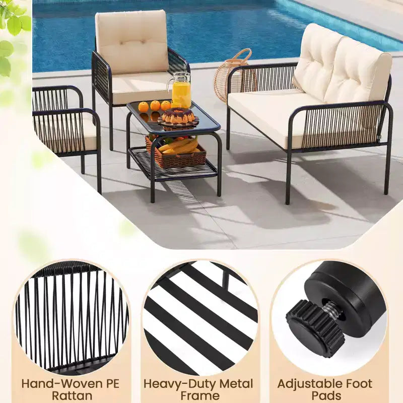 Ensemble de mobilier de patio Costway 8 pièces avec causeuse, table basse en verre trempé et coussins moelleux