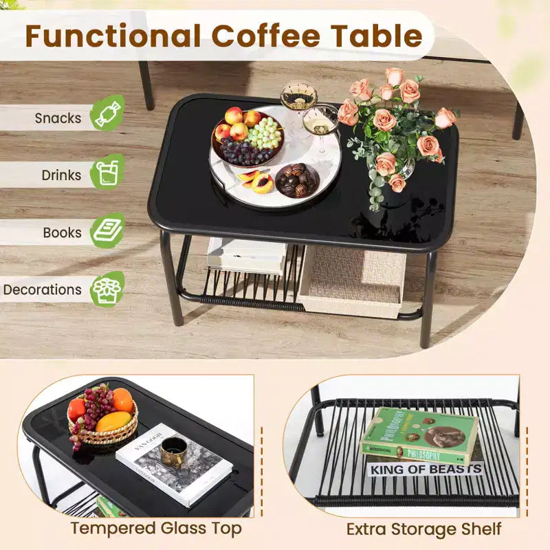Ensemble de mobilier de patio Costway 8 pièces avec causeuse, table basse en verre trempé et coussins moelleux