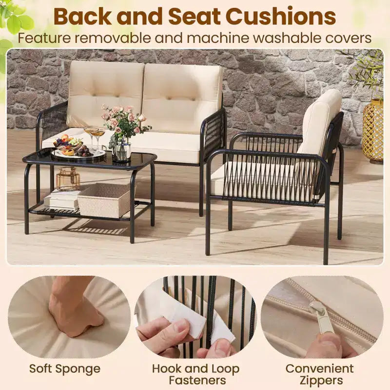 Ensemble de mobilier de patio Costway 8 pièces avec causeuse, table basse en verre trempé et coussins moelleux