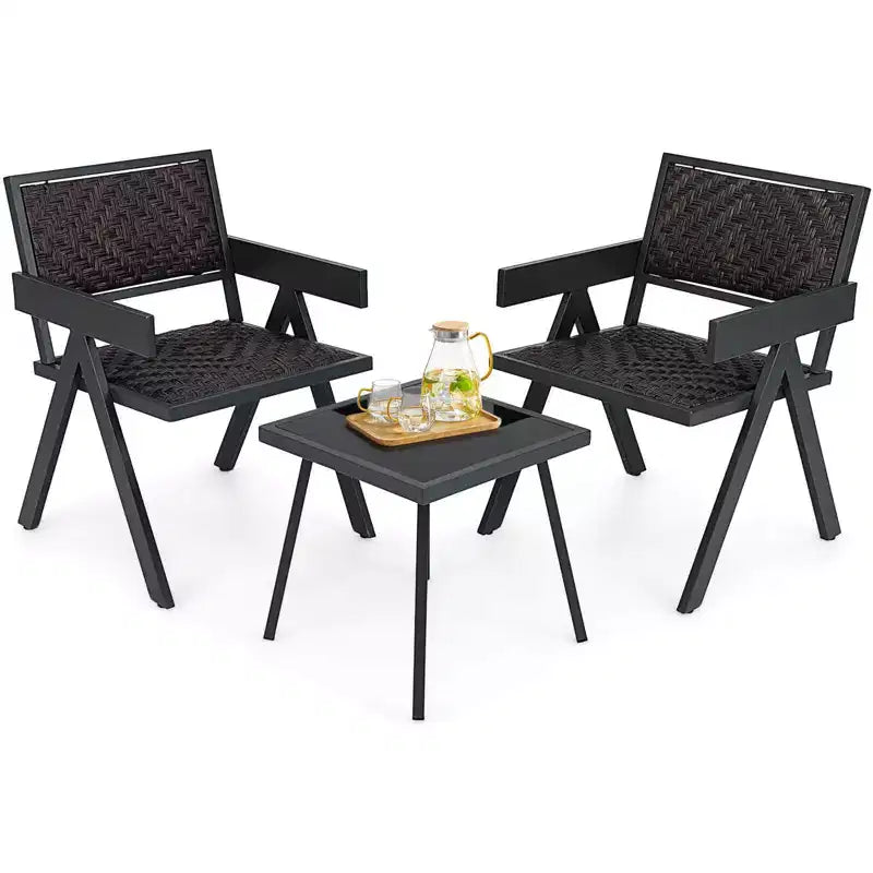 Costway Ensemble de 3 chaises de patio en osier, mobilier de jardin en rotin avec rembourrage en mousse à séchage rapide