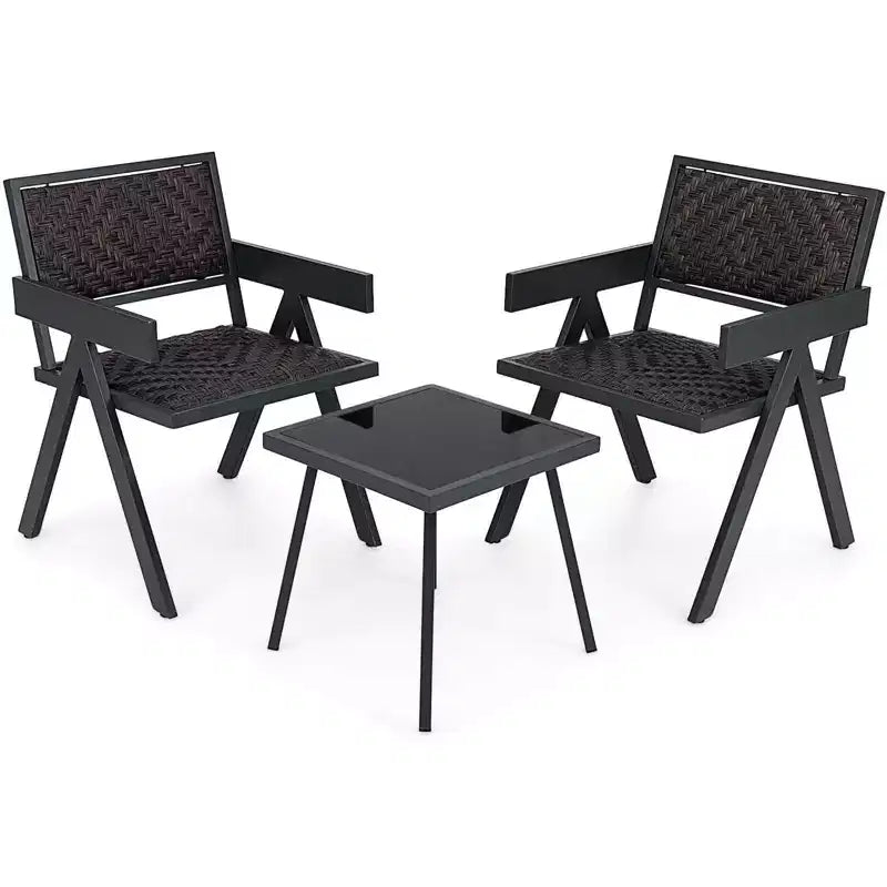 Costway Ensemble de 3 chaises de patio en osier, mobilier de jardin en rotin avec rembourrage en mousse à séchage rapide