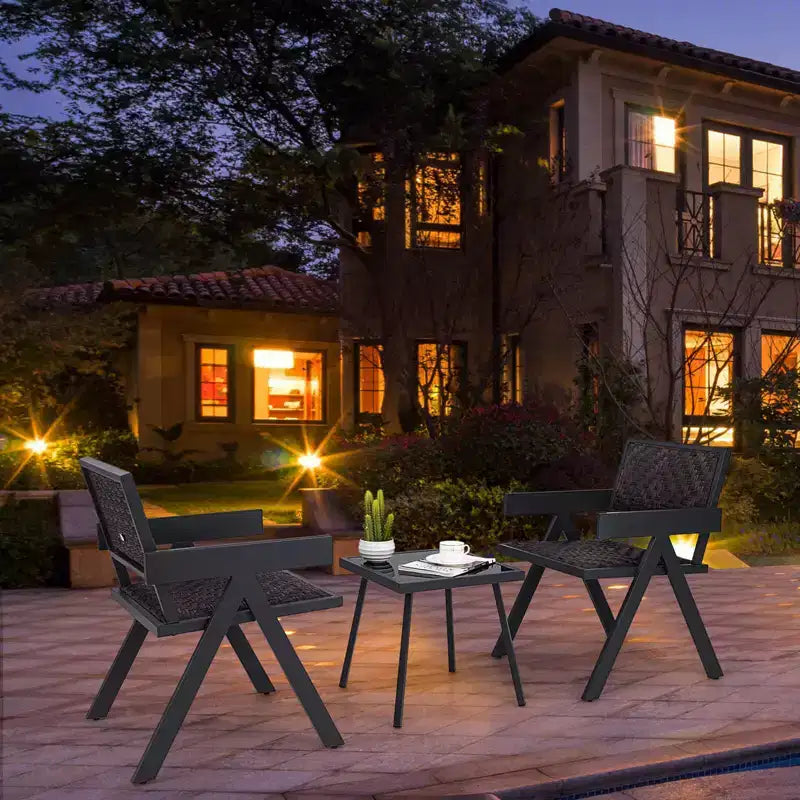 Costway Ensemble de 3 chaises de patio en osier, mobilier de jardin en rotin avec rembourrage en mousse à séchage rapide