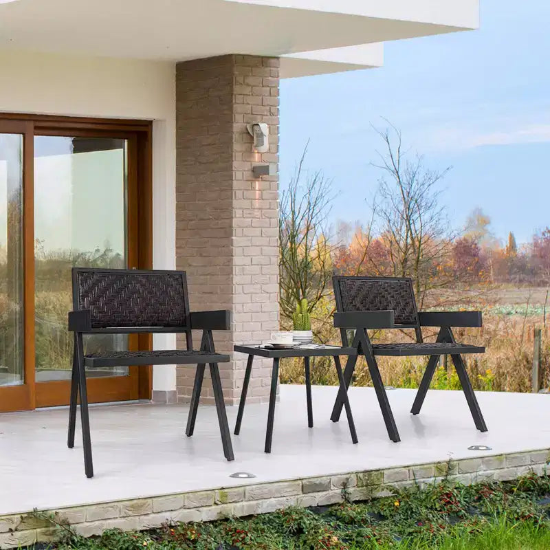 Costway Ensemble de 3 chaises de patio en osier, mobilier de jardin en rotin avec rembourrage en mousse à séchage rapide