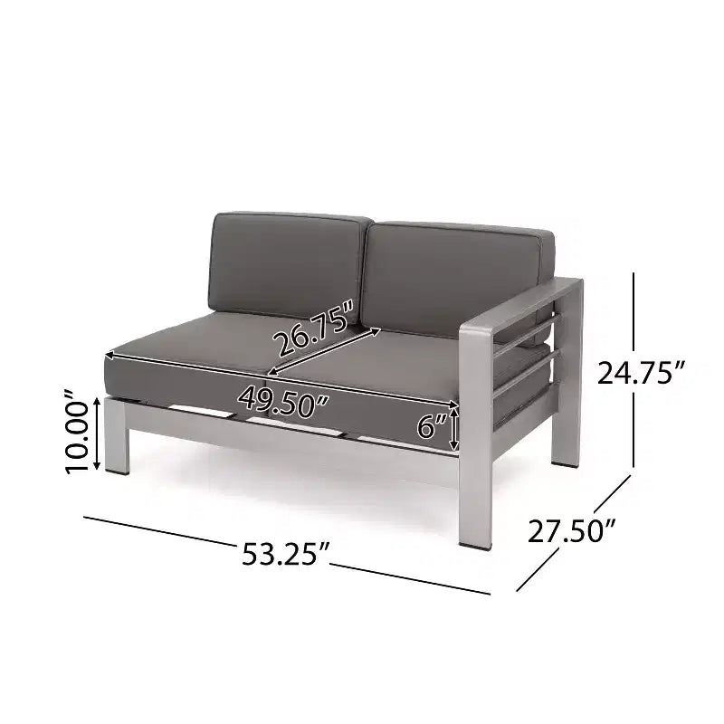 Christopher Knight Home Cape Coral Salon de jardin d'angle 5 places en aluminium avec ottoman, argent/kaki