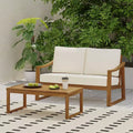 Christopher Knight Home Samwell Outdoor Acacia Wood Loveseat and Coffee Table Set with Sloped Arms
