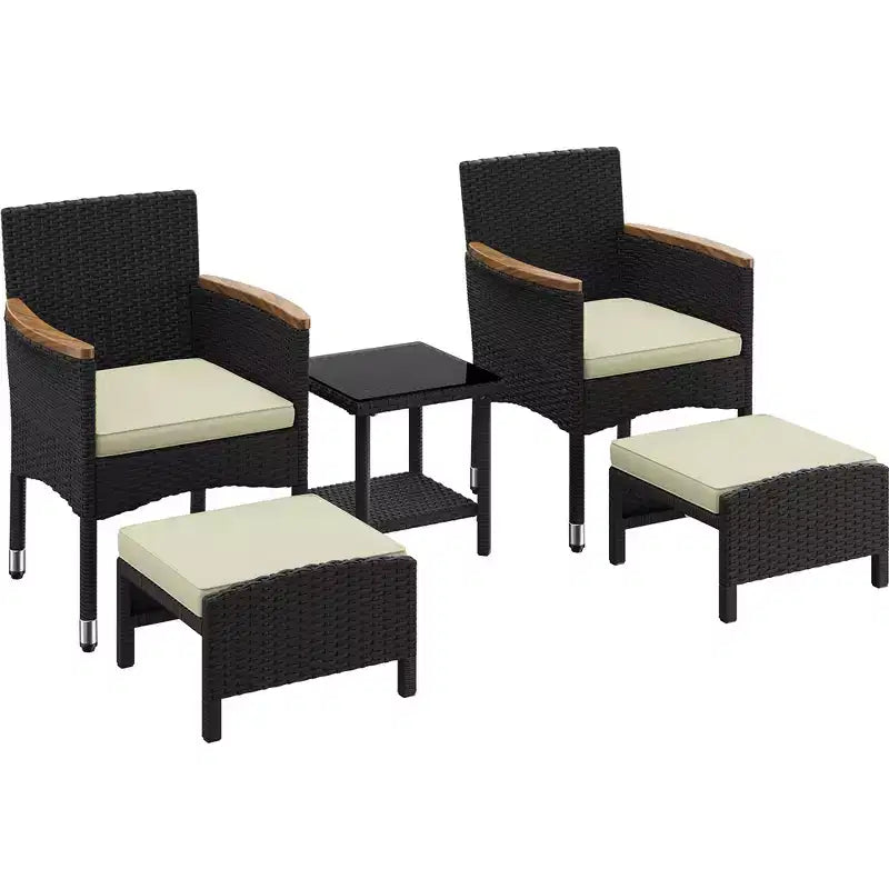 Yaheetech Set of 5 Patio Furniture Set wirh Cushioned Chair, Ottomans and Coffee Table for Garden